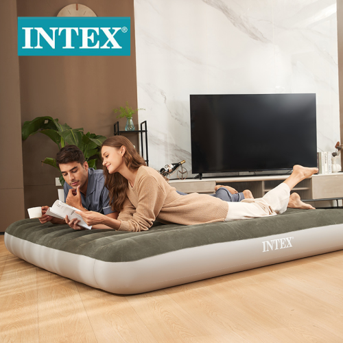intex64109 green plus-sized double flocking line pull inflatable mattress camping car floatation bed wholesale
