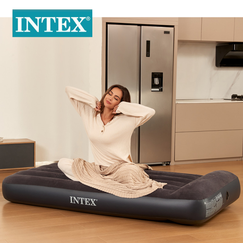 intex64141 black and white built-in pillow single layer single line pull air bed flocking outdoor camping inflatable mattress