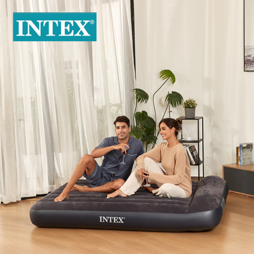 intex64142 black and white built-in pillow single layer double line pull air bed flocking outdoor camping inflatable mattress