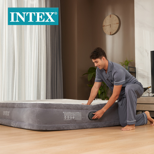 intex67770 built-in electric pump luxury gray white double double double plus-sized line pull air bed flocking airbed