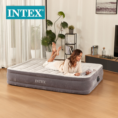 intex67768 built-in electric pump airbed luxury gray and white double-layer double line flocking air bed wholesale