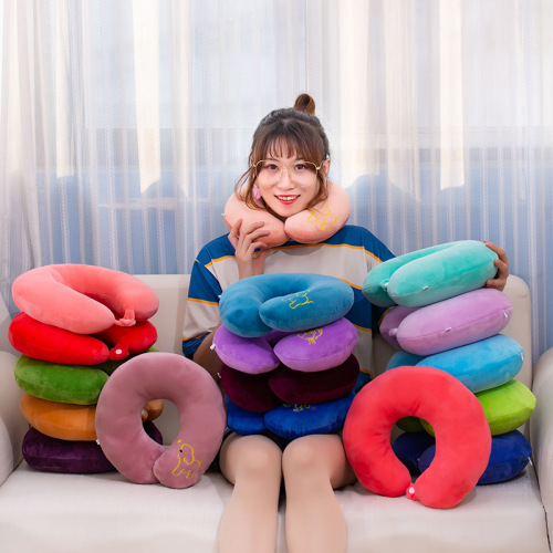 现货批发u型枕羽绒棉护颈枕颈椎枕午休枕毛绒玩具可印制LOGO