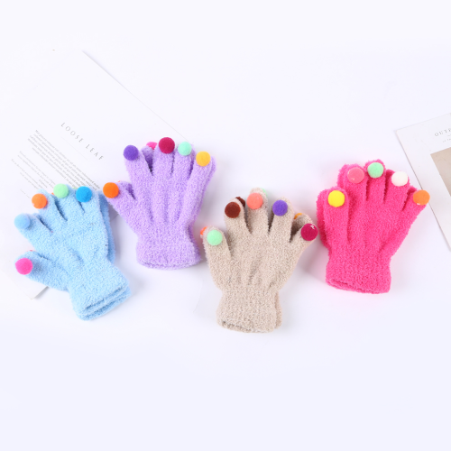 Autumn and Winter Korean Ins Colorful Pompons Gloves Cold-Proof Warm Riding Wool Knitted Funny Cute Gloves