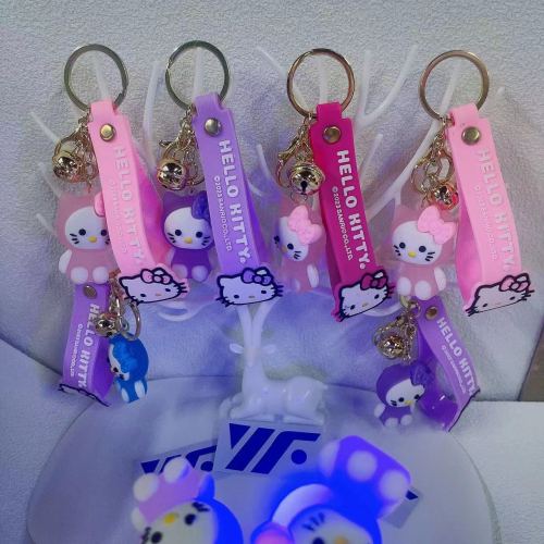 With Light Hello Kitty Cartoon Doll Keychain Luminous Handbag Pendant Car Key Ring Schoolbag Pendant Wholesale Hot Sale