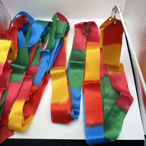 Art Gymnastics Ribbon 4 M One Pole Three-Strap Handle Dance Ribbon Colorful Segment Color Pole Ribbon Performance Props