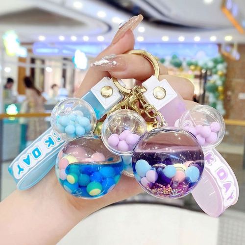 cute candy cartoon mickey headwear quicksand keychain exquisite women‘s bag bag charm oil floating bottle small wholesale