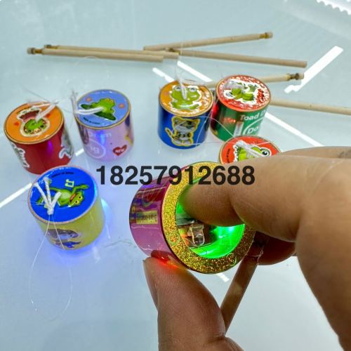 luminous colorful toad drum drum-shaped rattle side drum toy with light hada drum rotating drum scenic spot temple fair toy