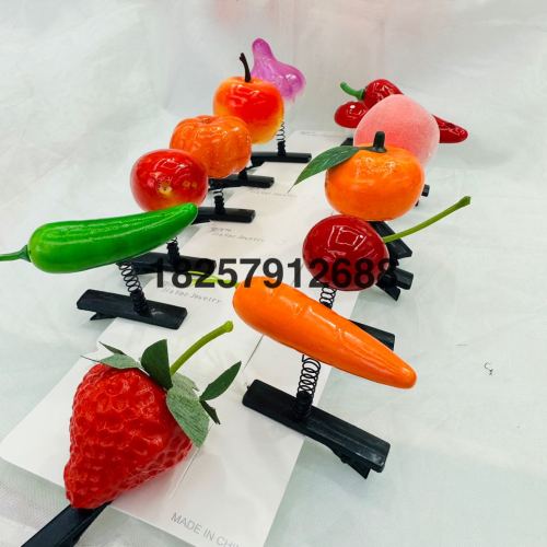 children‘s foam fruit type barrettes spring fruit and vegetable hairpin shake duckbill hair accessories peach fringe clip