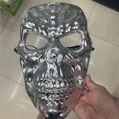 Cross-Border Halloween Carnival Silver Electroplated Skull Head Devil Show Party Performance Props Mask
