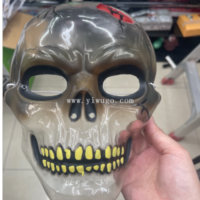 Cross-Border Halloween Performance Masquerade Horror Spoof Plastic Skull Yellow Teeth Transparent Wound Mask