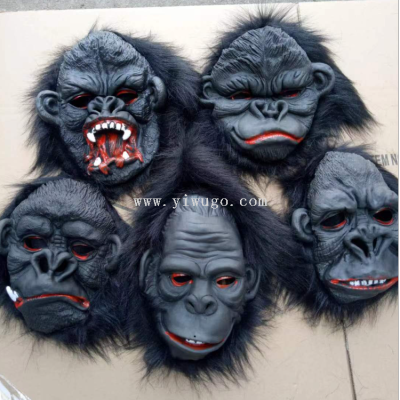 Cross-Border Halloween Ball Party Mask Animal Black Fur Gorilla Mask Head Cover Whole Scary Mask Head Cover
