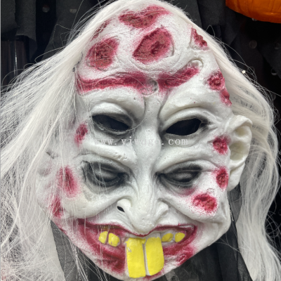 Horror Mask Crack Ghost Script Kill Halloween Ball Dress up Performance Rotten Face Long Hair Female Ghost Room Escape