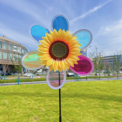New Single-Layer Colorful SUNFLOWER Little Windmill Six-Color Color Film Color Changing Children's Toy Stall Artifact Hot Sale