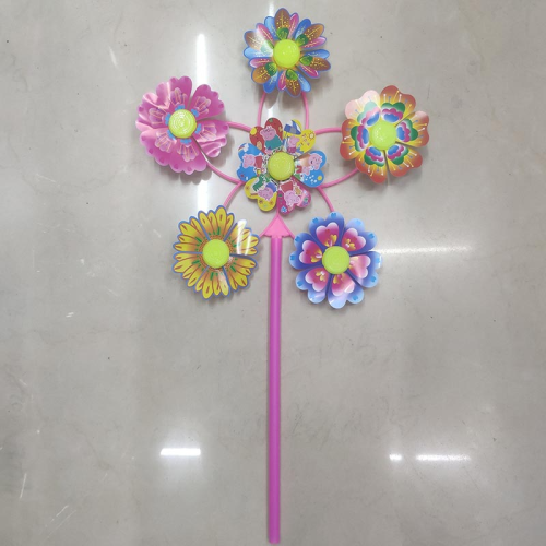 六花风车卡通旋转七彩小风车塑料儿童风车六花太阳花风车地摊玩具