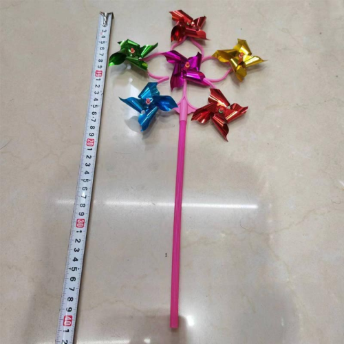 六轮亮片风车塑料七彩闪光亮片风车传统小风车景区地摊玩具