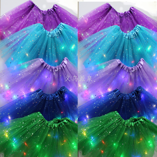 European and American New Children‘s Sequins pettiskirt Tutu Skirt Luminous Half-Length Mesh Skirt Led Dance Star Rabbit Skirt 