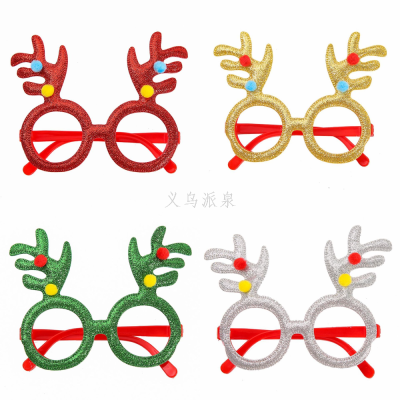 Christmas Decorations Adult and Children Cartoon Glitter Dress up Toy Glasses Christmas Tree Antlers Decorative Glasses