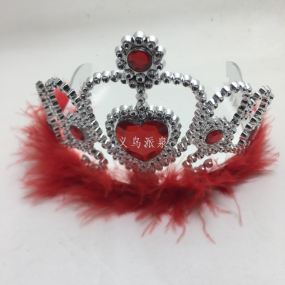 Crown Feather Headband Hair Accessories Baby Birthday Headdress Princess Rhinestone Crown Girl's Hairpin Headband