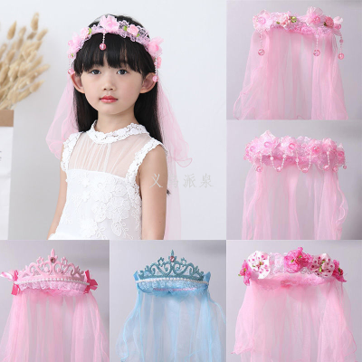 Children's Veil Wholesale Crown Headdress Flower Veils Crown Baby Girl Headdress Little Girl Head Accessories Princess