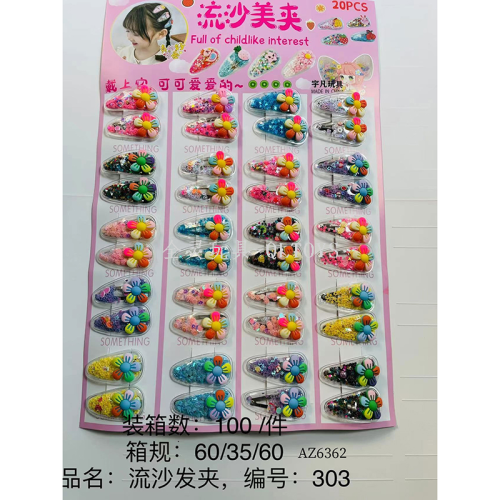 southeast asia hot sale girls‘ jewelry three-in-one quicksand barrettes bb clip hanging board toys 20 pcs/card