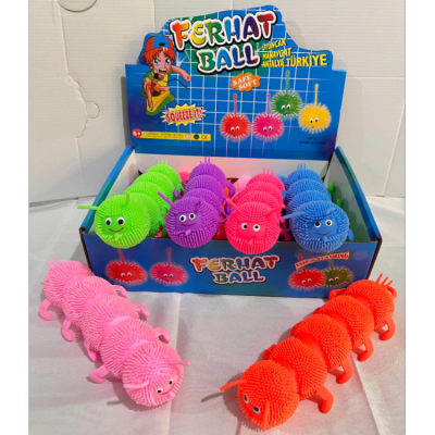 Cross-Border Hot Selling Five-Section Worm Hairy Ball Squeezing Toy Novelty Toys Decompression Vent Light-Emitting Toys Decompression Toy