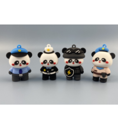 Creative 4 Panda Police Doll Car Online Red Fashionable Words Cartoon Keychain Pendant Small Gift Wholesale