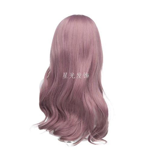 women‘s wig head cover fluffy elegant black curly hair mid-length large wave high-grade breathable modified face shape 6242