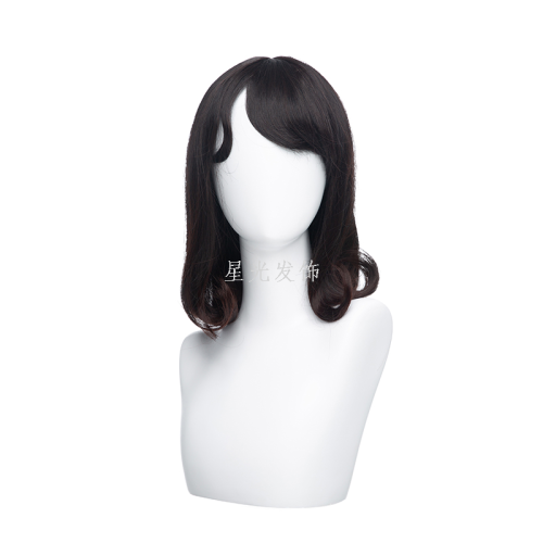 wig women‘s new eight-character bangs repairing face skin and anti-aging collarbone length haircut smooth wig sheath 6283