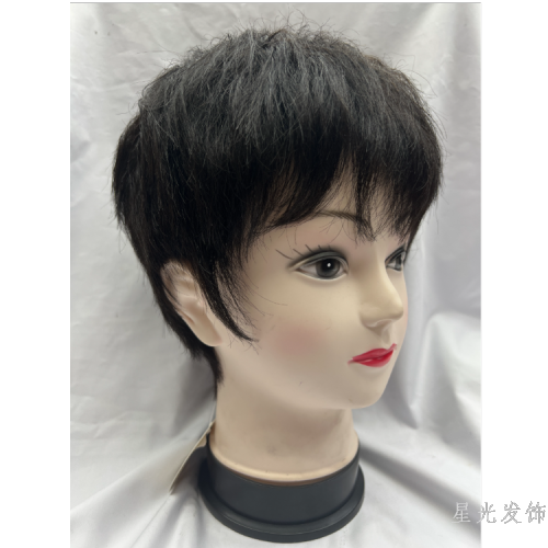 women‘s short hair small curls hong kong style retro fashion fluffy shoulder-length short curly hair full human hair full-head wig