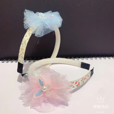 Korean Style Children's Mesh Butterfly Headband Floral Fabric Head Buckle Hair Accessories Wholesale