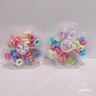 Simple Children Towel Ring plus Rubber Rubber Band Multi-Grid Boxed Color Towel Ring Baby Hair Friendly String