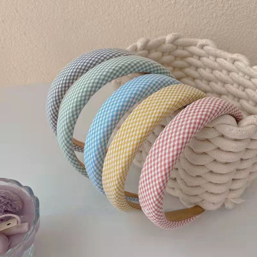 spring and summer elegant internet popular plaid headband korean style retro hong kong style headdress high skull top headband