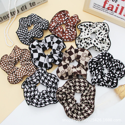 new houndstooth checkerboard leopard print smiley face large intestine hair ring fashion hair accessories female hair tie hair rope head rope