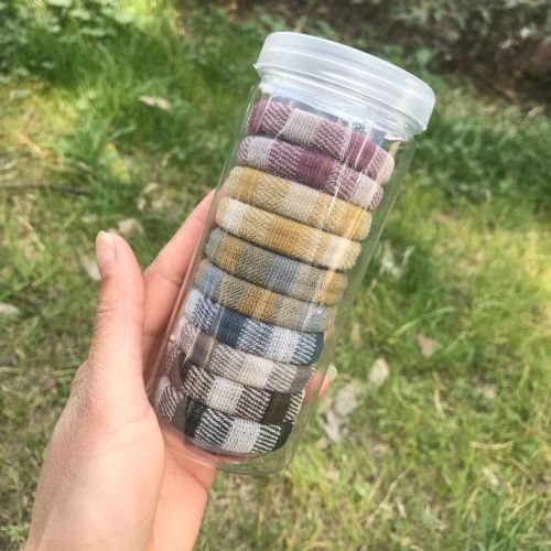 23 new 10 high elastic hair bands plaid seamless towel ring head rope korean temperament leather cover wholesale