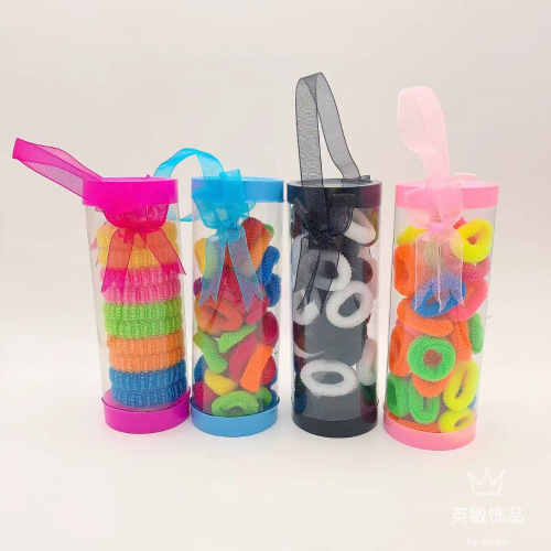 Children‘s Portable Ribbon Bow Transparent Barrel Seamless towel Ring Girls‘ Headwear Does Not Hurt Hair