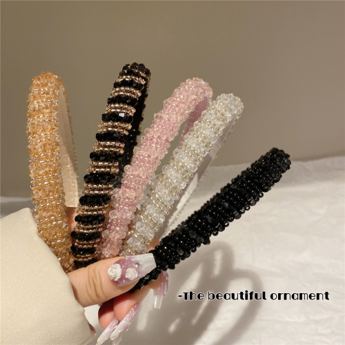korean style crystal string beads wide brim hair band elegant light luxury outing headband hair fixer high skull top hair accessories