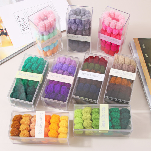 Korean Style 6 Boxed High Elastic Color Hair Ring Gradient Color Sweet Towel Towel Ring Seamless Head Rope Large Hair Accessories