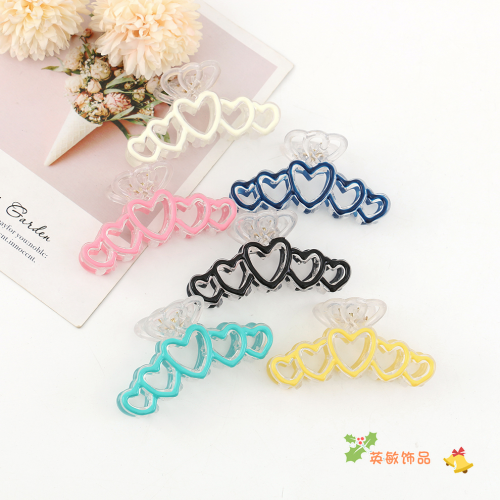 korean style fashion simple back spoon side large shark clip headdress dripping oil five-piece love plastic hairpin grip