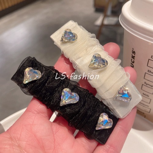 Super Fairy Organza Love Heart Crystal BB Clip Summer Bangs Clip Forehead Broken Hair Clip Side Clip Girl Hairpin