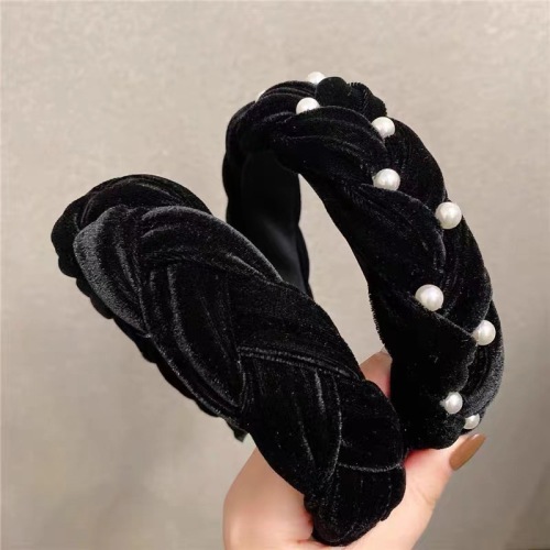 qianhui same style black velvet pearl dough-twist style plaits headband high skull top show hair volume wide edge new autumn and winter hairpin