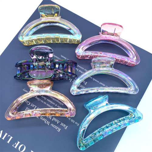 large korean transparent barrettes electroplated ab color hair clip trendy temperament back head hair grip shark clip hair accessories