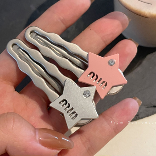 advanced silver gray letters barrettes internet celebrity five-pointed star duckbill side clip fashion bangs clip small hairpin hair accessories