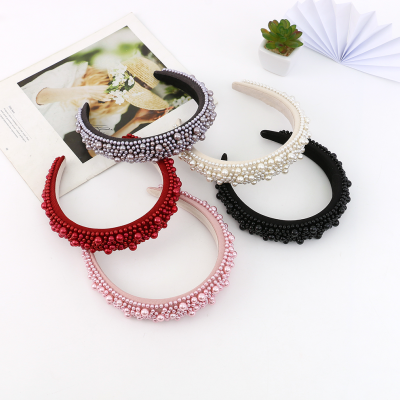 Best Seller in Europe and America Online Influencer Refined Handmade Korean Style Headband Nail Pearl Wide Edge High-End Sense Fashion All-Match Headband Wholesale