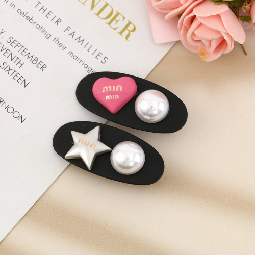 korean style classic style black highlight pearl heart pentagram hairpin small duckbill clip fashion simple side clip