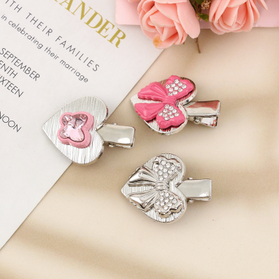 Pink Bow Rhinestone Barrettes Sweet Grace Cool Girl Y2g Metal Bangs Side Clip 2023 New Hair Accessories