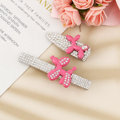 South Korea Cute Balloon Dog Alloy Full Diamond Bang Clip Graceful and Fashionable Cropped Hair Clip Side Clip Accessories Factory Wholesale