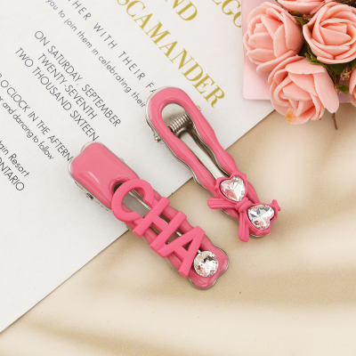 Sweet Princess Style Pink XINGX Bow Barrettes Women's Advanced Design French Rhinestone Bangs Clip Duckbill Clip