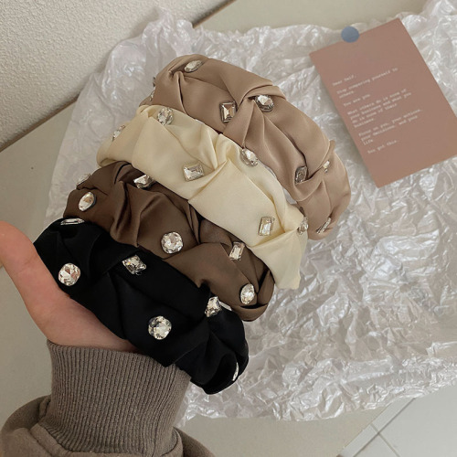 korean style high-grade pleated wide brim hair band classic style refined rhinestone high skull top headband french hairpin for hair washing women