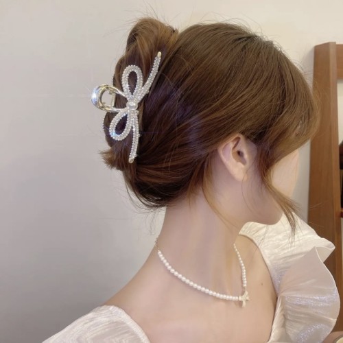 spring and summer bow pearl grip women‘s large back hair claw women‘s head barrettes new women‘s