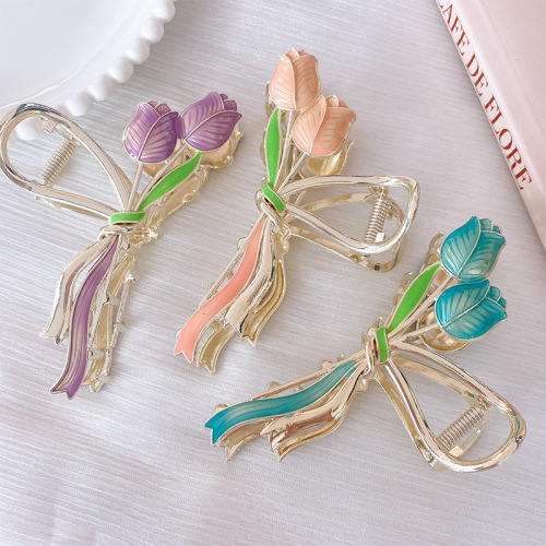 tulip bouquet ~ barrettes female summer grip large new head shark clip hairware
